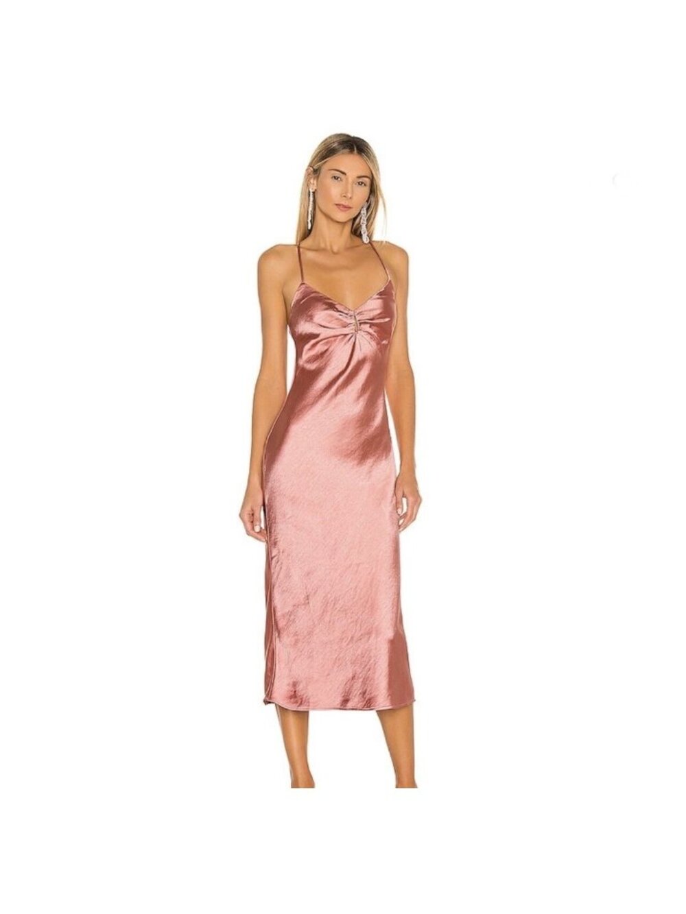 Camila Coelho Womens Dress Rust Pink Satin Arnoldo Midi Dress Size XS